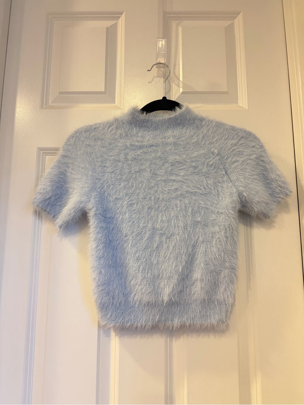 Pilcro Light Blue Fuzzy Short-Sleeve Crew Sweater